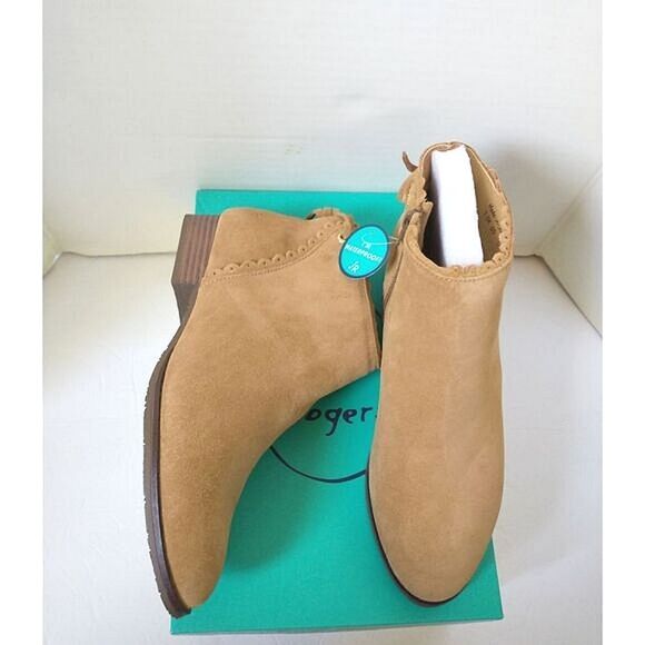 New! JACK ROGERS Charlotte Scalloped Suede Ankle Booties Boots Waterproof Oak - Picture 10 of 10